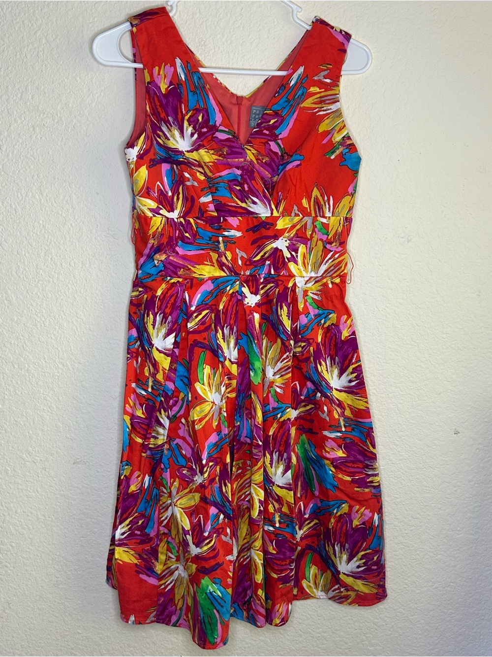 Rabit Designs VTG‎ Vibrant Red Floral Fit & Flare Dress 4 Summer Bright Resort